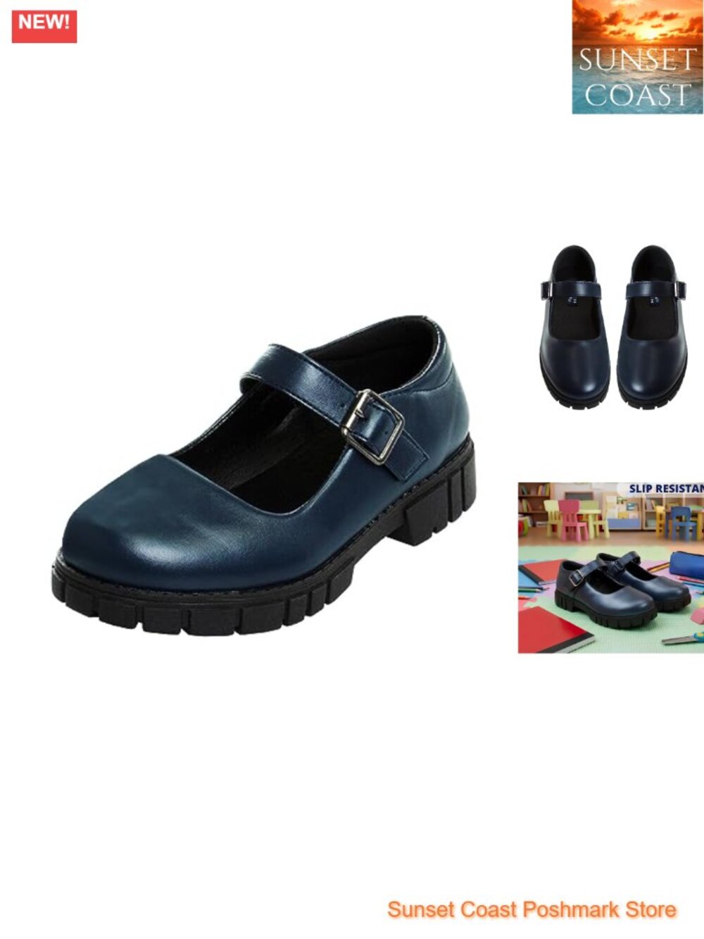 Girls Chunky Platform Mary Jane School Shoes Faux Leather Ankle Strap